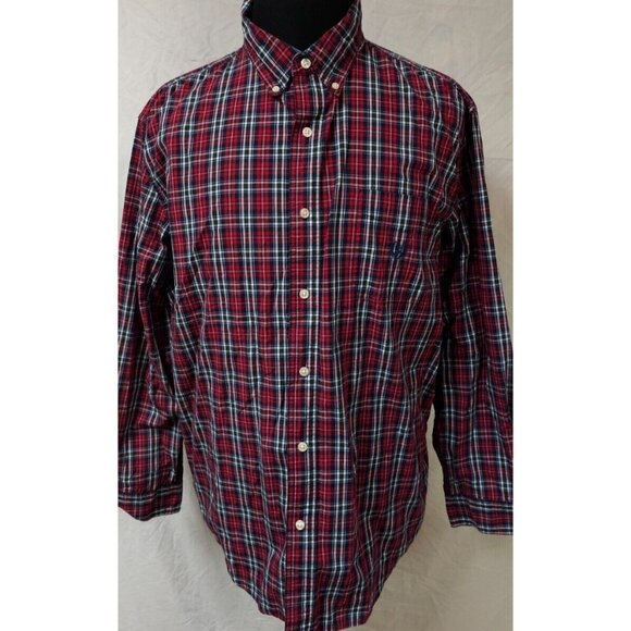 Chaps Easy Care XXL Red Plaid Long Sleeve Button Down Embroidered Logo Shirt - Picture 1 of 12